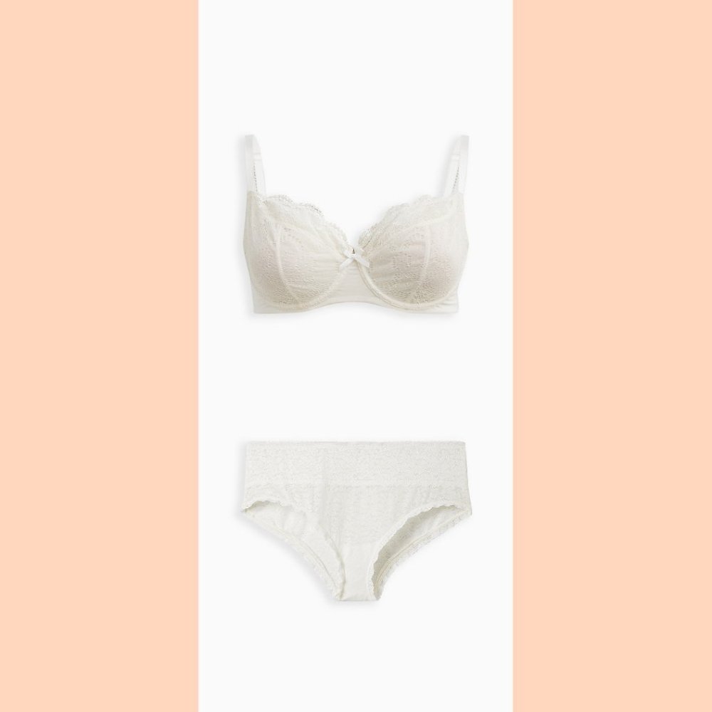 Torrid bra demi unlined ivory lace 48C 46D panty 4X plus size bridal lingerie